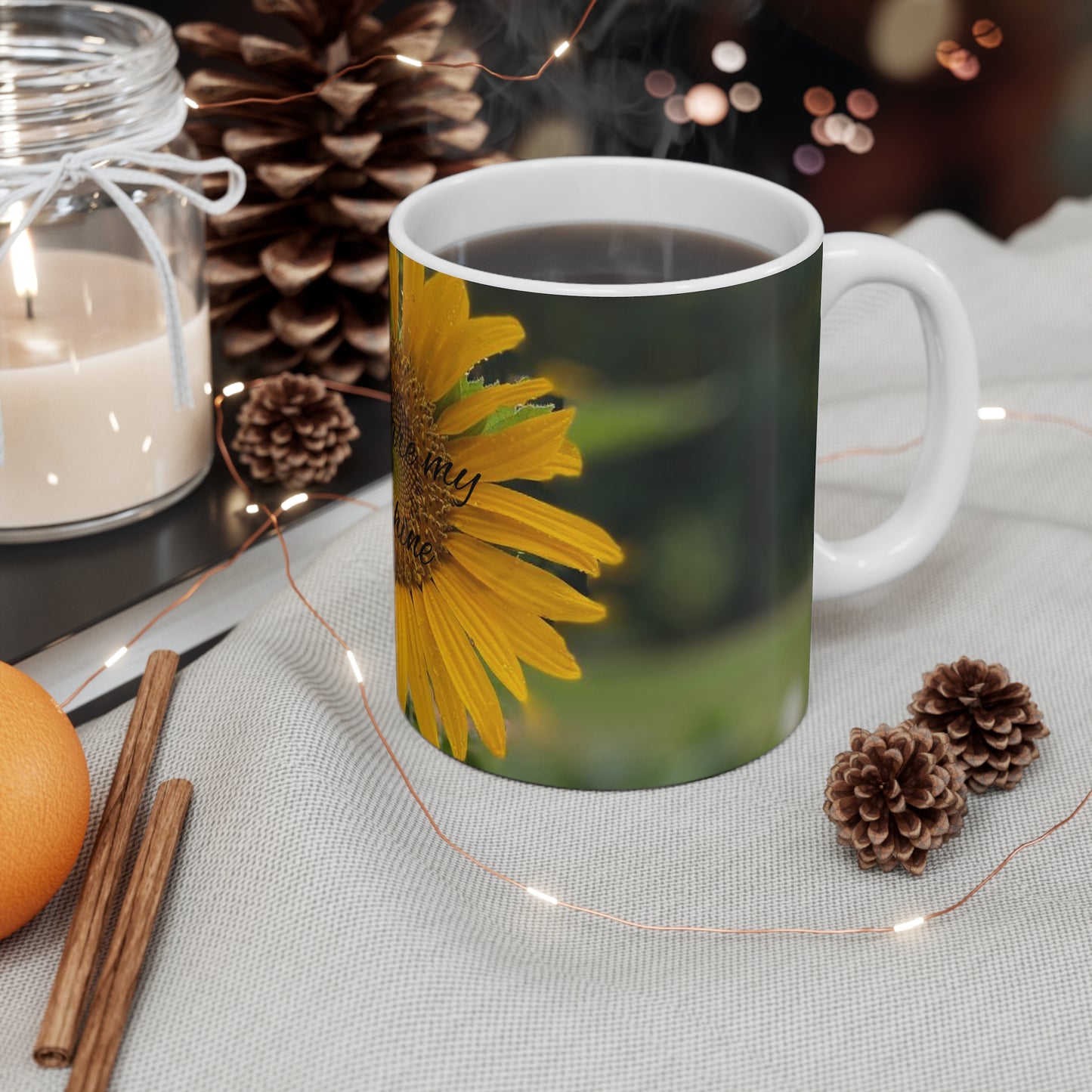 Sunshine Mug with Flower Design, Gratitude Coffee Cup, Gift for Mom, Teacher Appreciation, Bright Morning Beverage, Inspirational Home Decor